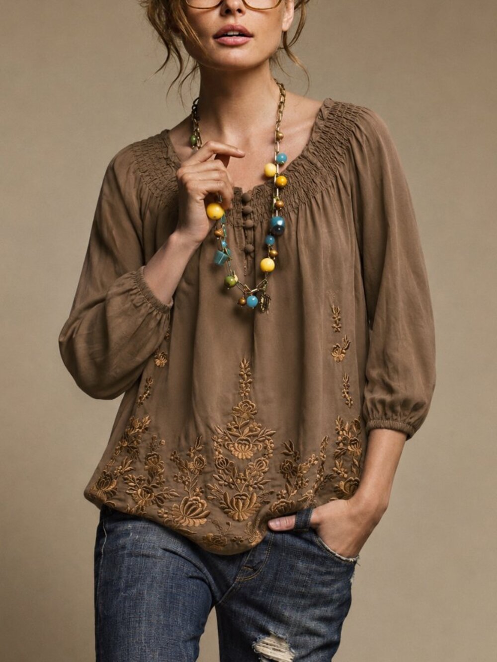 Embroidered Silk Georgette Blouse (0408)